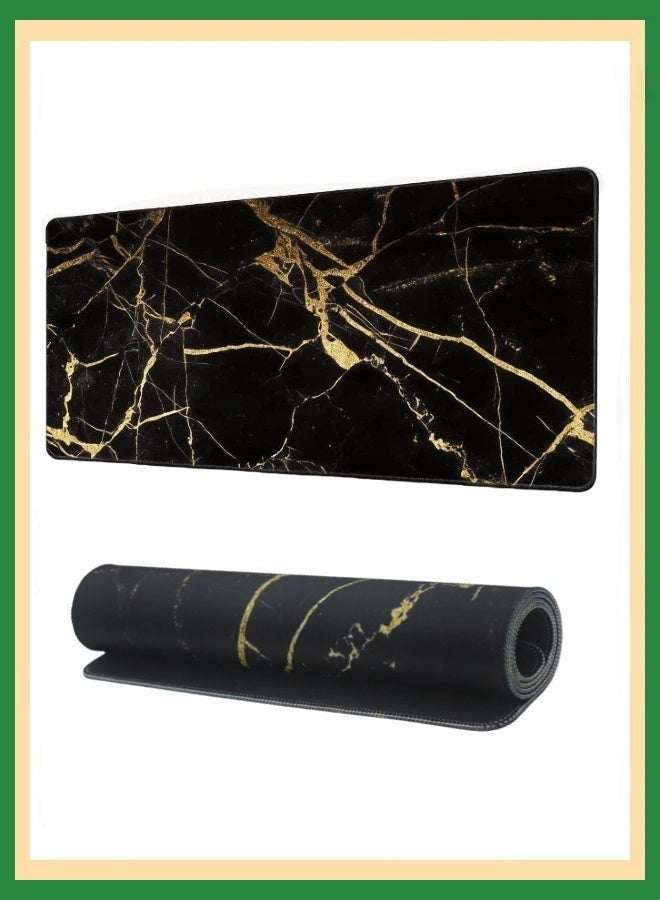Black Gold Marble Large Gaming Mouse Pad 900×400mm, Non-Slip Rubber Base With Stitched Edges, Desk Keyboard Mat - Image 1